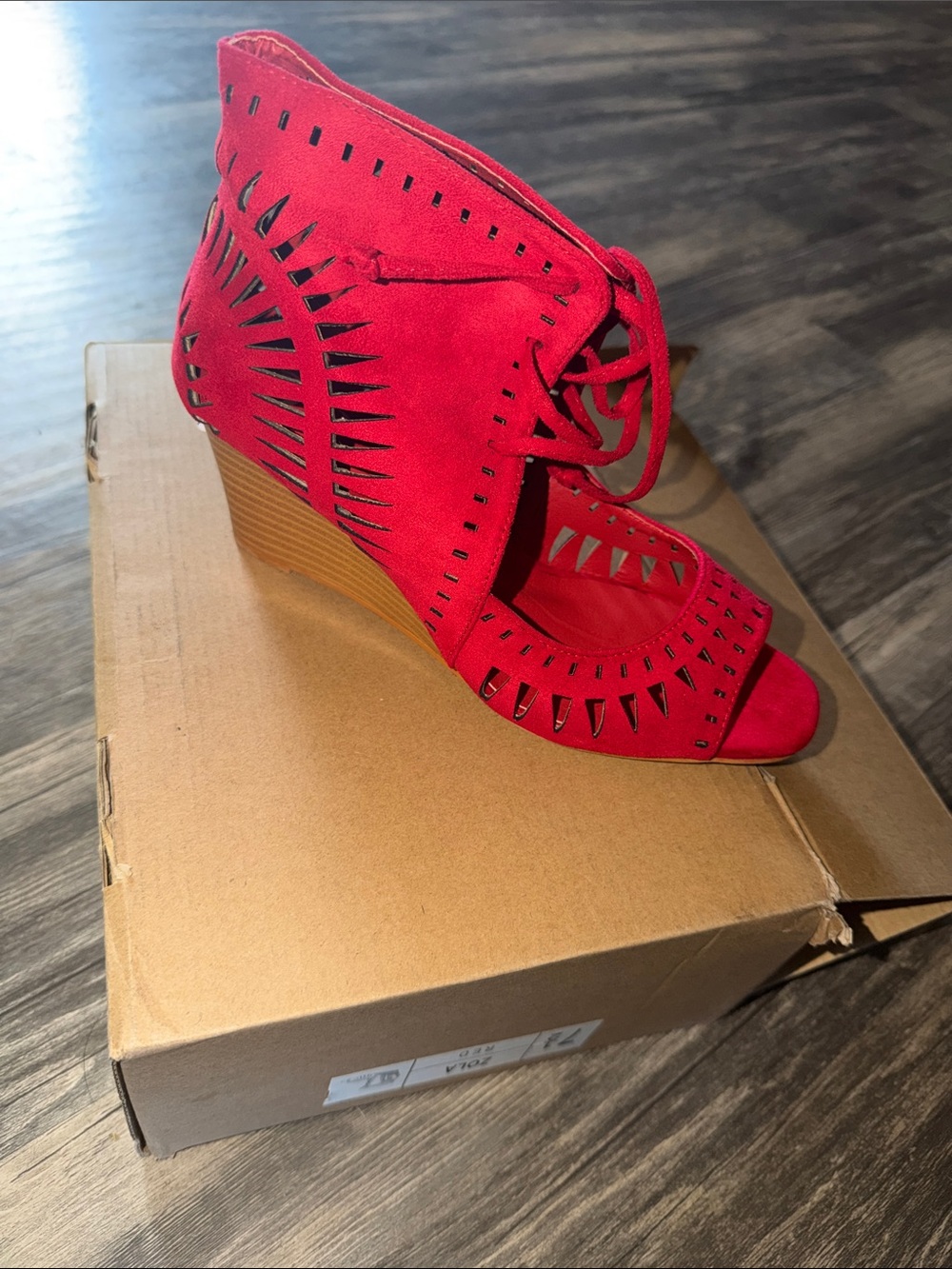 Red Lace-Up Wedge - Women